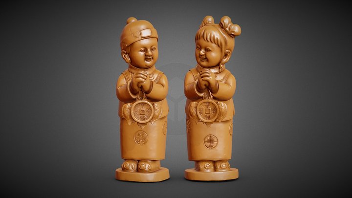 Chinese Classic Boy And Girl Sculpture 3D Model