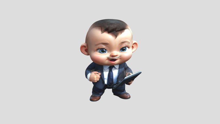 a cute little cartoon look baby businessman 3D Model