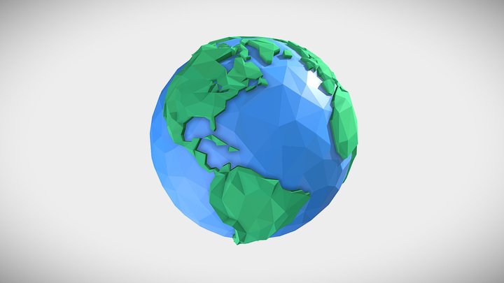 Low Poly Style Earth 3D Model Flatshaded 3D Model