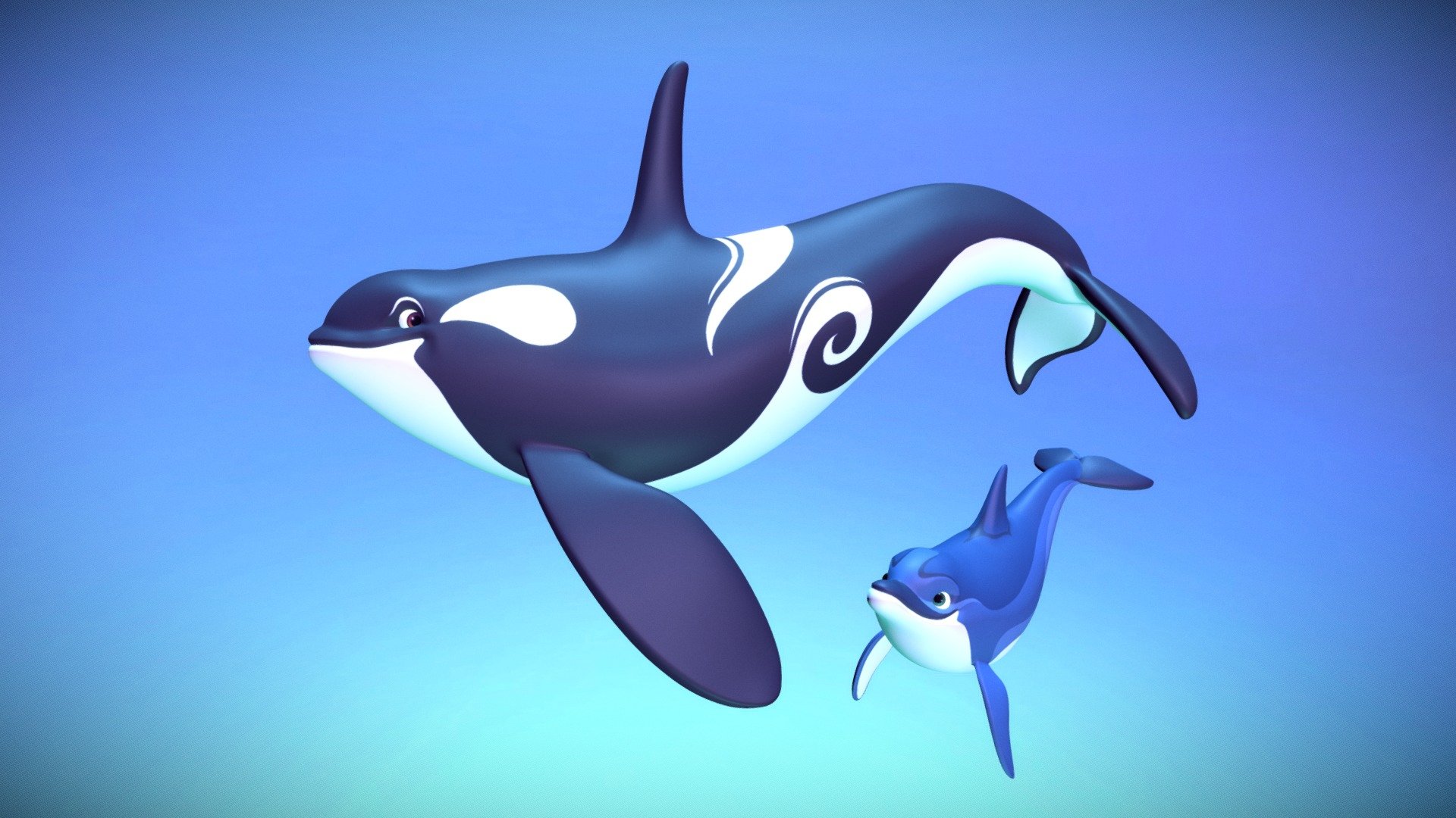 Orca + Little dolphin - 3D model by Nim3D [a811091] - Sketchfab
