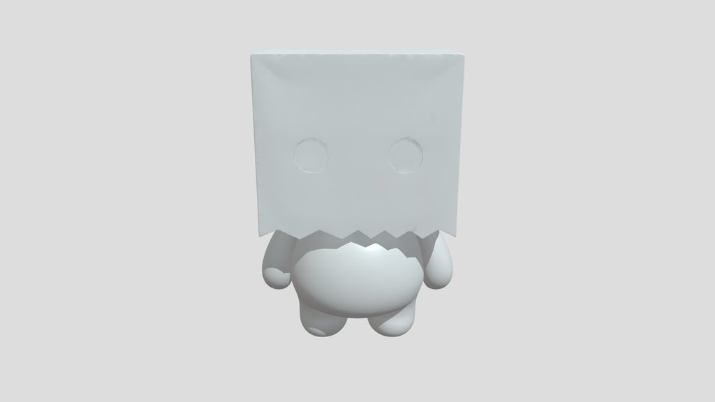 Cartoon figure with paper bag head