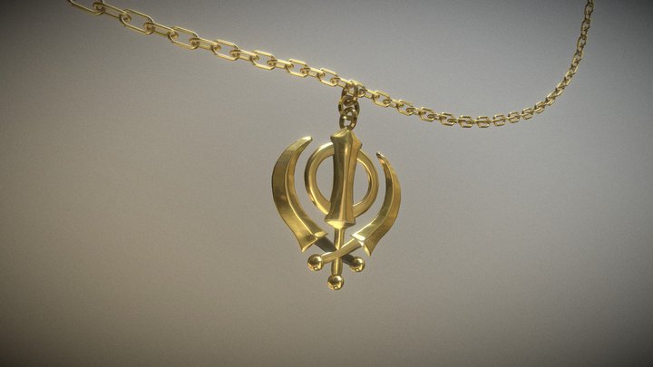 Khanda Pendant Chain Neckalce 3D Model