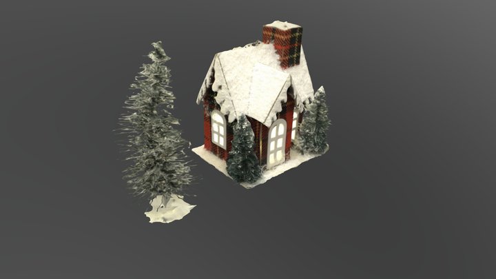 Christmas Tree Ornament of Cabin and Tree 3D Model