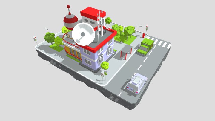 Science Center Block from Cartoon Low Poly City 3D Model