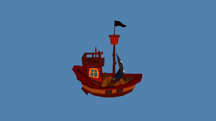 Low poly pirate small ship 3D Model