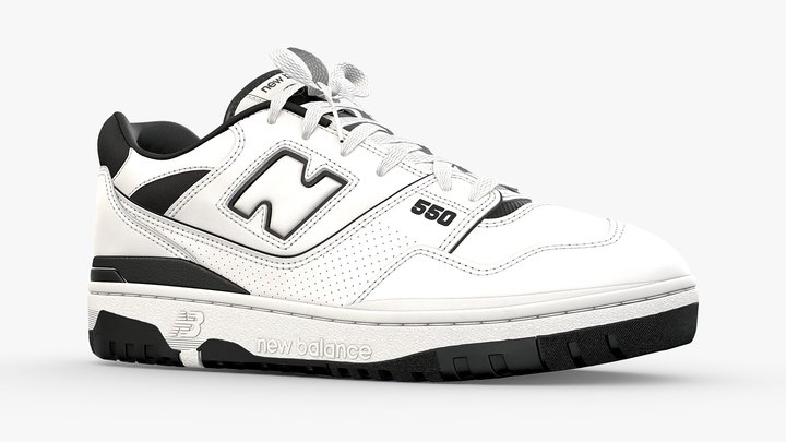 New Balance 550 White Black Sneaker 3D Model