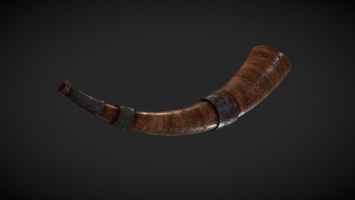 Antique Wooden Tribal War Horn 3D Model