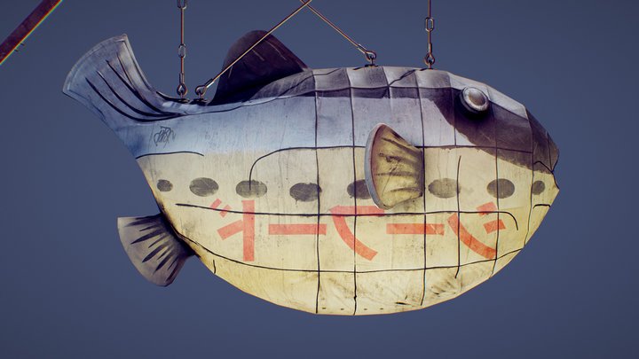 Game Ready Fugu Fish Lantern 3D Model