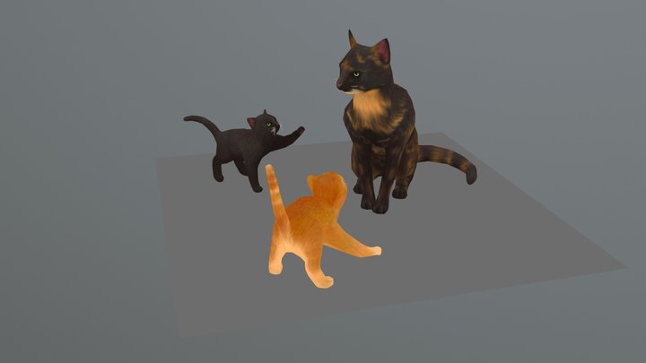 Cat Family 3D Model