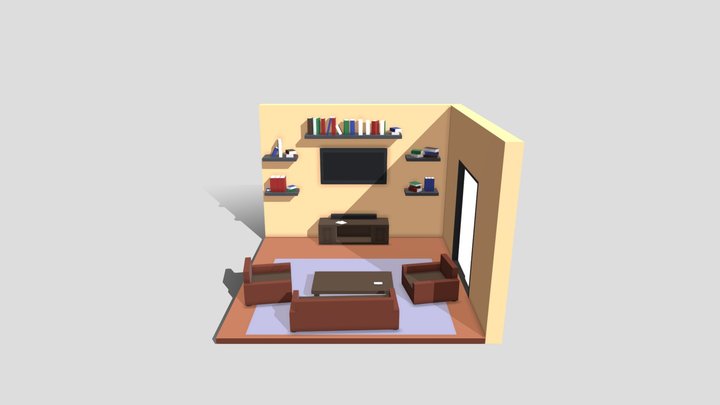 Isometric Low Poly Living Room 3D Model