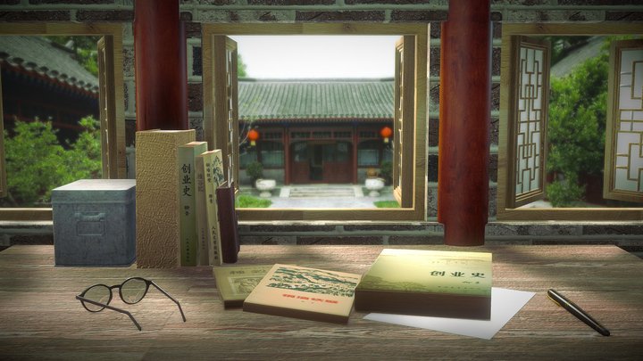 desktop window Chinese style window scene 3D Model