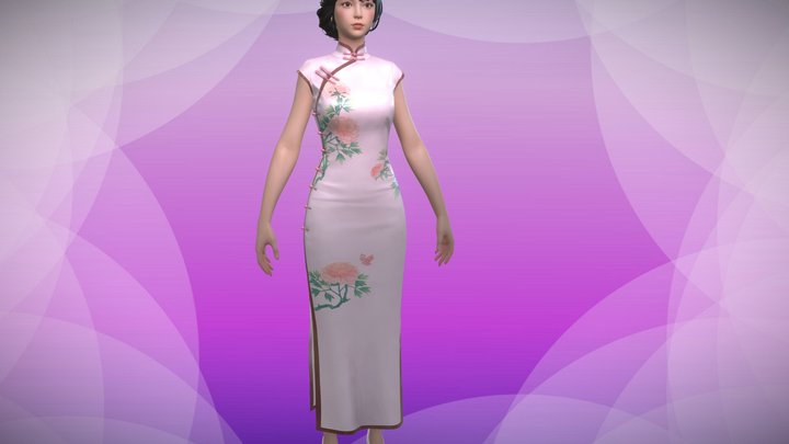 Woman-in-cheongsam-suit-Game Assets 3D Model