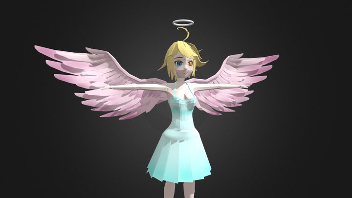 Girl Angel with Heterochromia and Graceful Wings 3D Model