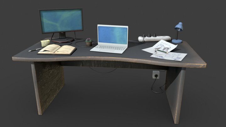 Modern Student Desk 3D Model