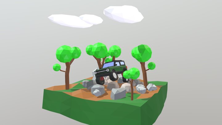 Low-Poly Ford Bronco Scene 3D Model