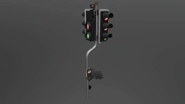 UK Pelican Crossing Traffic Lights (Curved) 3D Model
