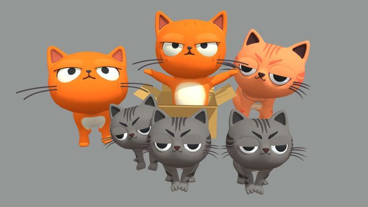 Stylized Gang of cats (Rigged) 3D Model