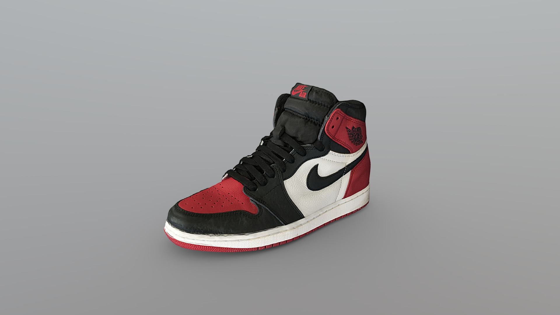 3D model Nike Air Jordan 1 Sneaker (Bred) - This is a 3D model of the Nike Air Jordan 1 Sneaker (Bred). The 3D model is about a black and red shoe.