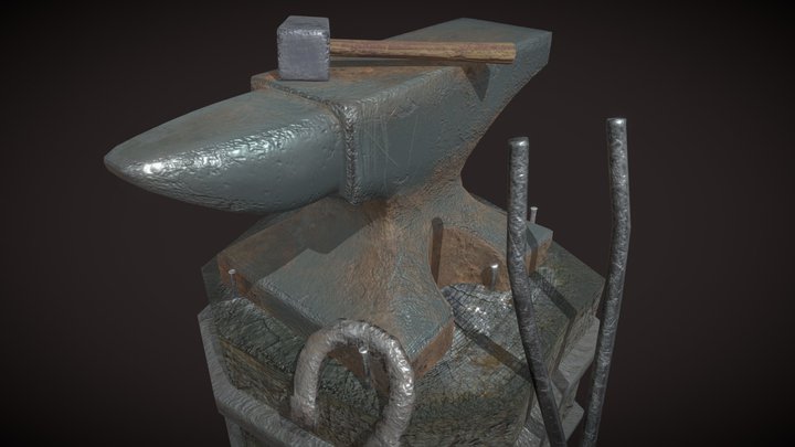 medieval anvil set piece 3D Model