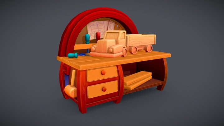 Wood Carving Bench 3D Model