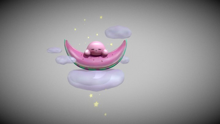 Kirby on a Watermelon slice (●'◡'●) 3D Model