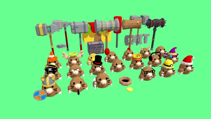 Moles and Hammers 3D Model