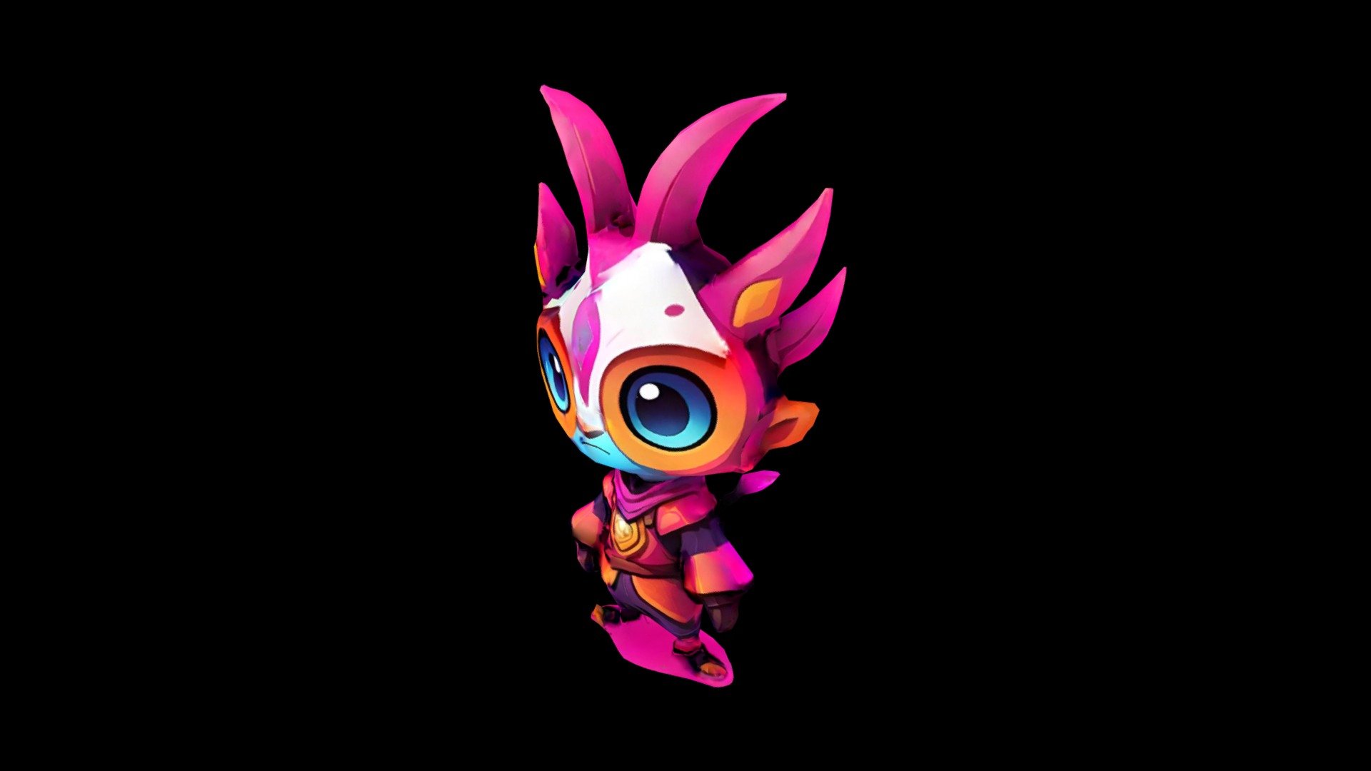 A cartoon creature with big eyes and pink hair, - Download Free 3D ...