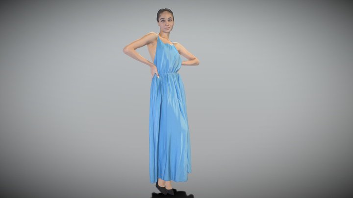 Beautiful woman in blue long dress posing 250 3D Model