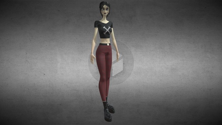 Stylized Goth/Punk Female Character 3D Model