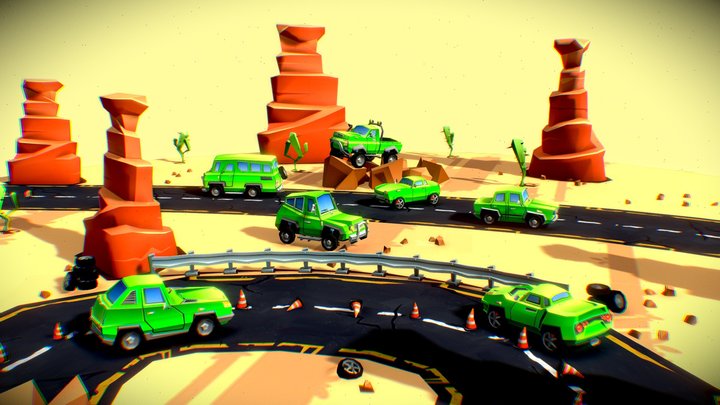 Stylized Low-poly Car Pack & gradient texture 3D Model