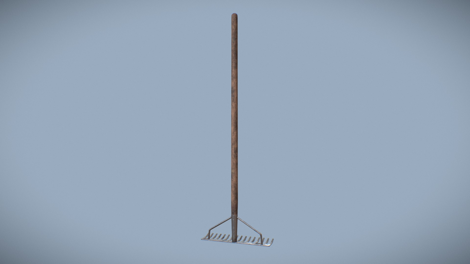 3D model Low poly garden rake - This is a 3D model of the Low poly garden rake. The 3D model is about a wooden pole with a sign on it.
