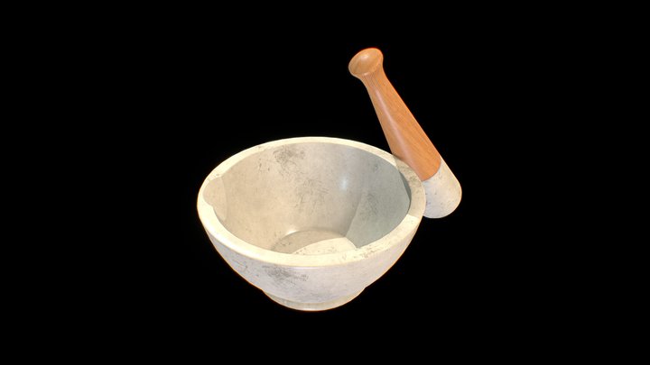 Apothecary Mortar and Pestle white marble 3D Model