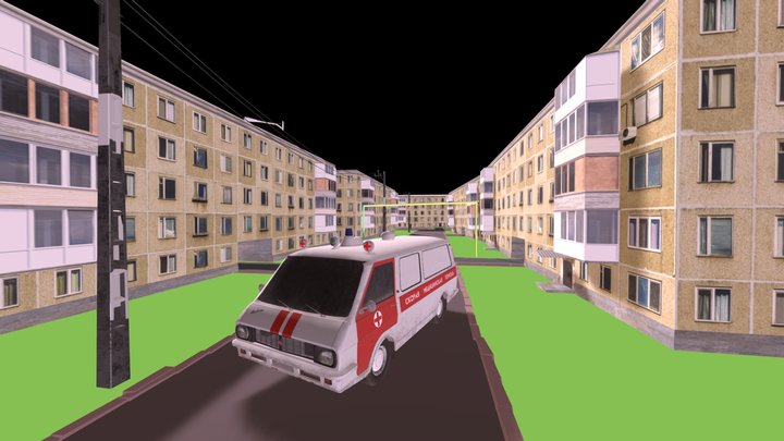 Soviet Street old street low poly For games 3D Model