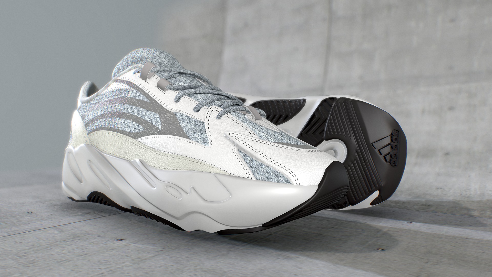3D model Adidas Yeezy Boost 700 V2 Static – CGI - This is a 3D model of the Adidas Yeezy Boost 700 V2 Static - CGI. The 3D model is about a black and white shoe.