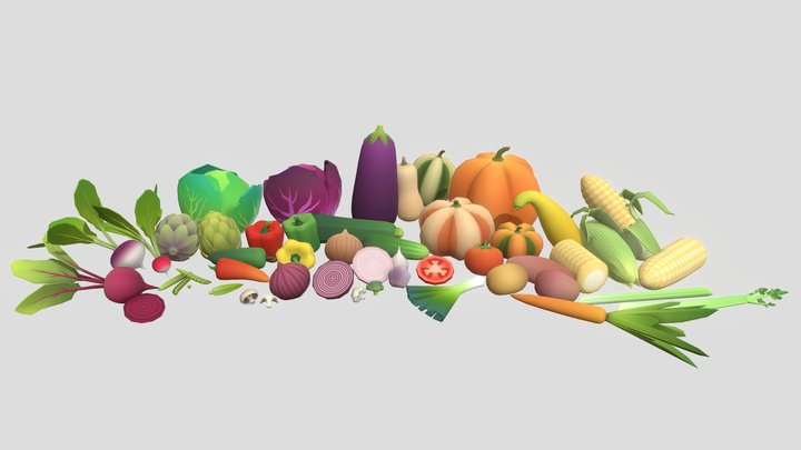 Low Poly Vegetables 3D Model