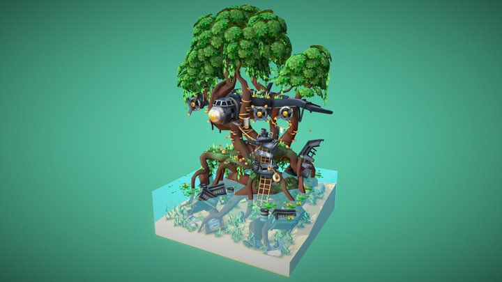 Crashed Airplane treehouse 3D Model