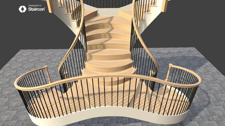 Split Stair Double Curved 3D Model