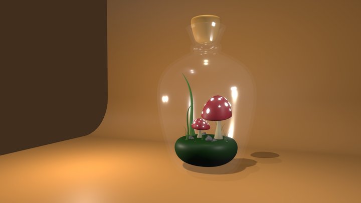 Mushrooms in a bottle 3D Model