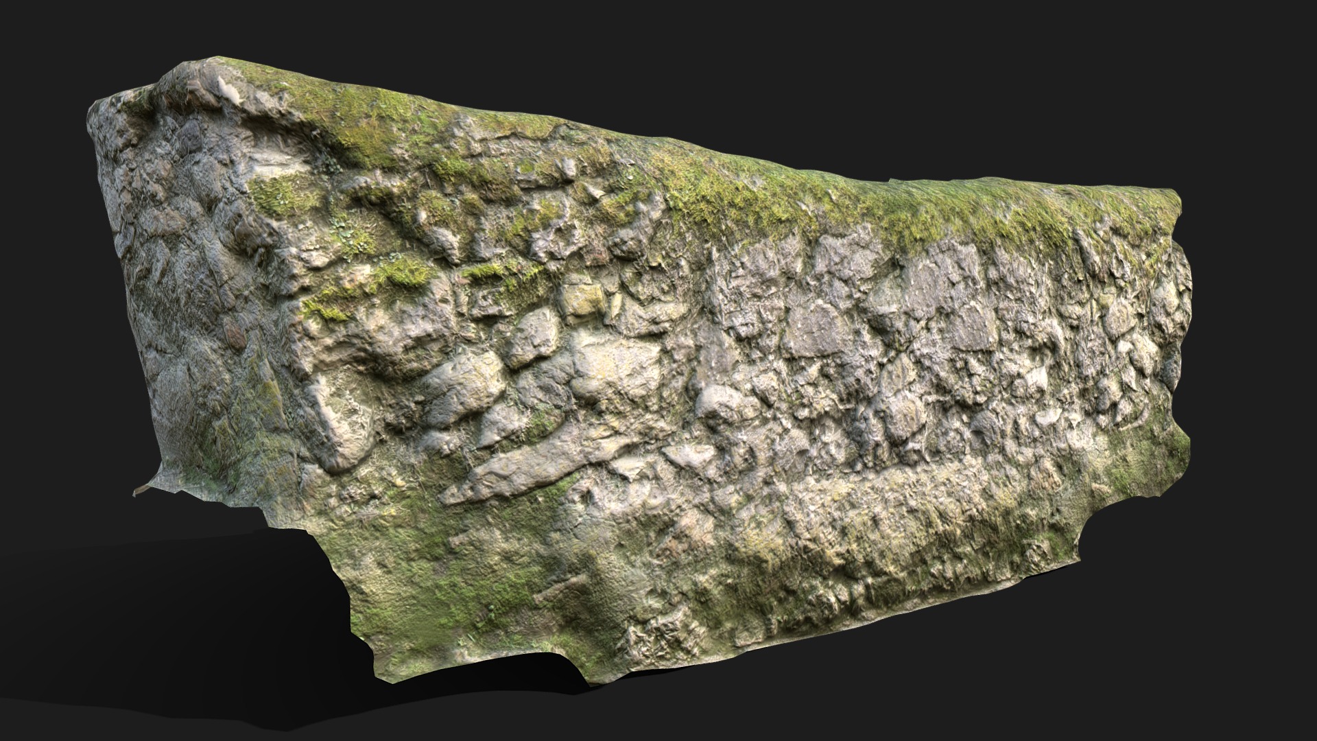 3D model Scanned Stone Wall - This is a 3D model of the Scanned Stone Wall. The 3D model is about a rock with moss growing on it.