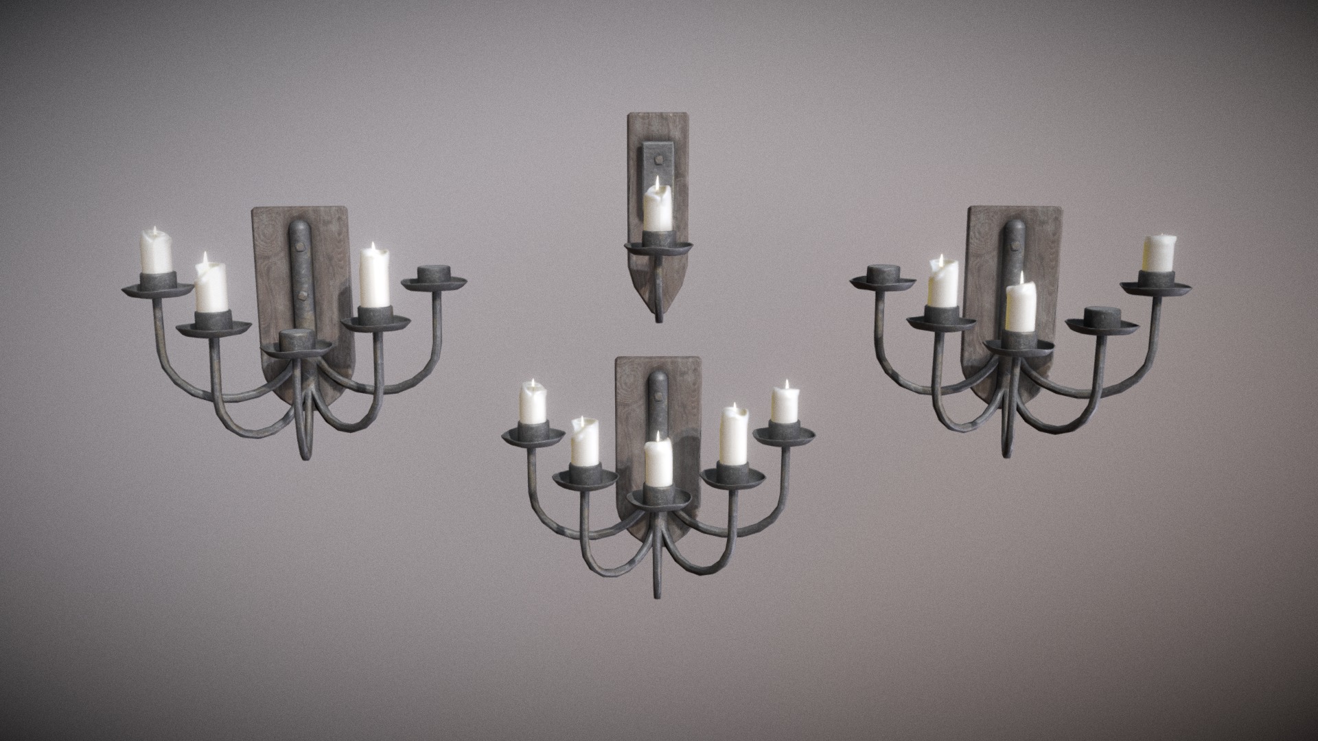 3D model Complete set of wall chandeliers - This is a 3D model of the Complete set of wall chandeliers. The 3D model is about a group of candles on a table.