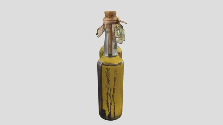 Two glass olive oil bottles with cork stoppers. 3D Model
