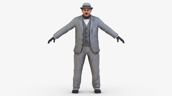 Retro Older Man in Grey Suit 3D Model