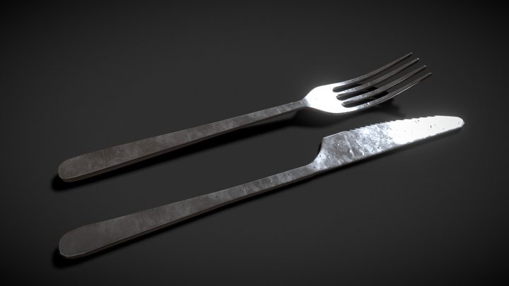 Old Metal Knife And Fork 3D Model