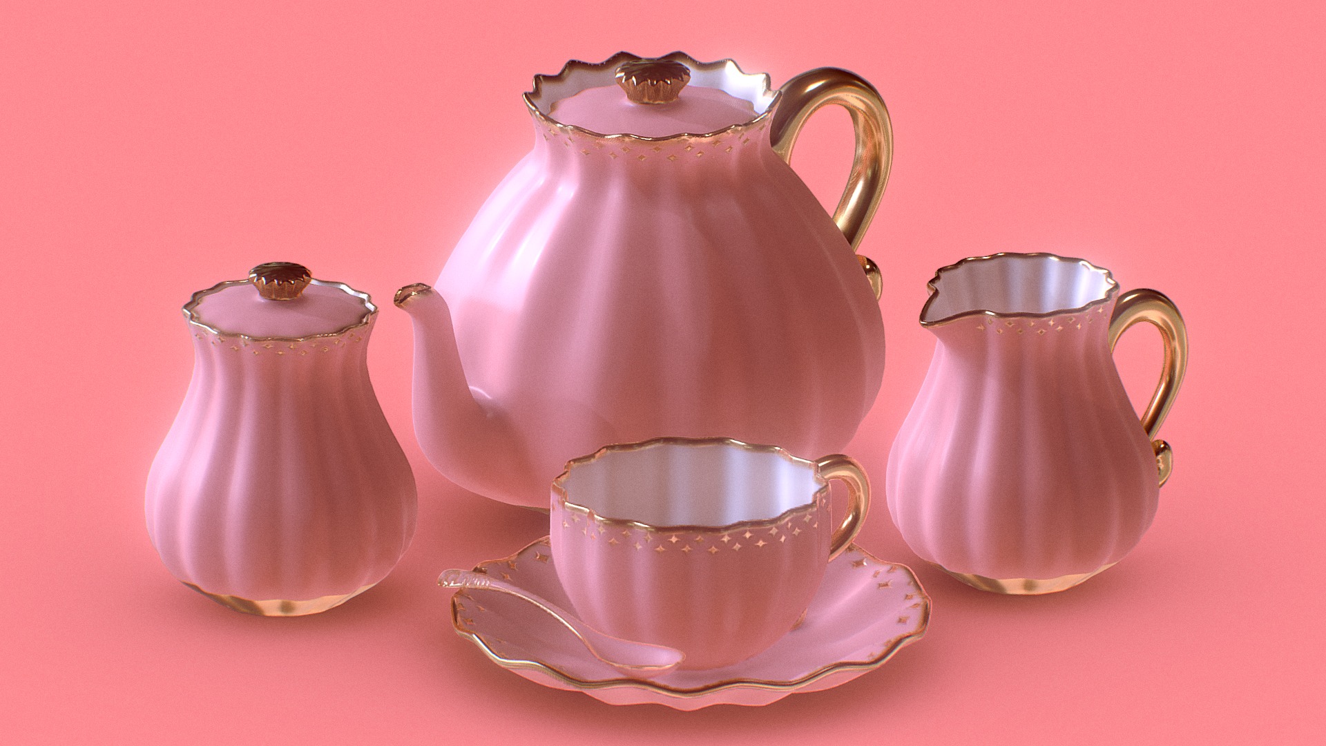 3D model TEA SET 1 - This is a 3D model of the TEA SET 1. The 3D model is about a teapot and a tea pot.