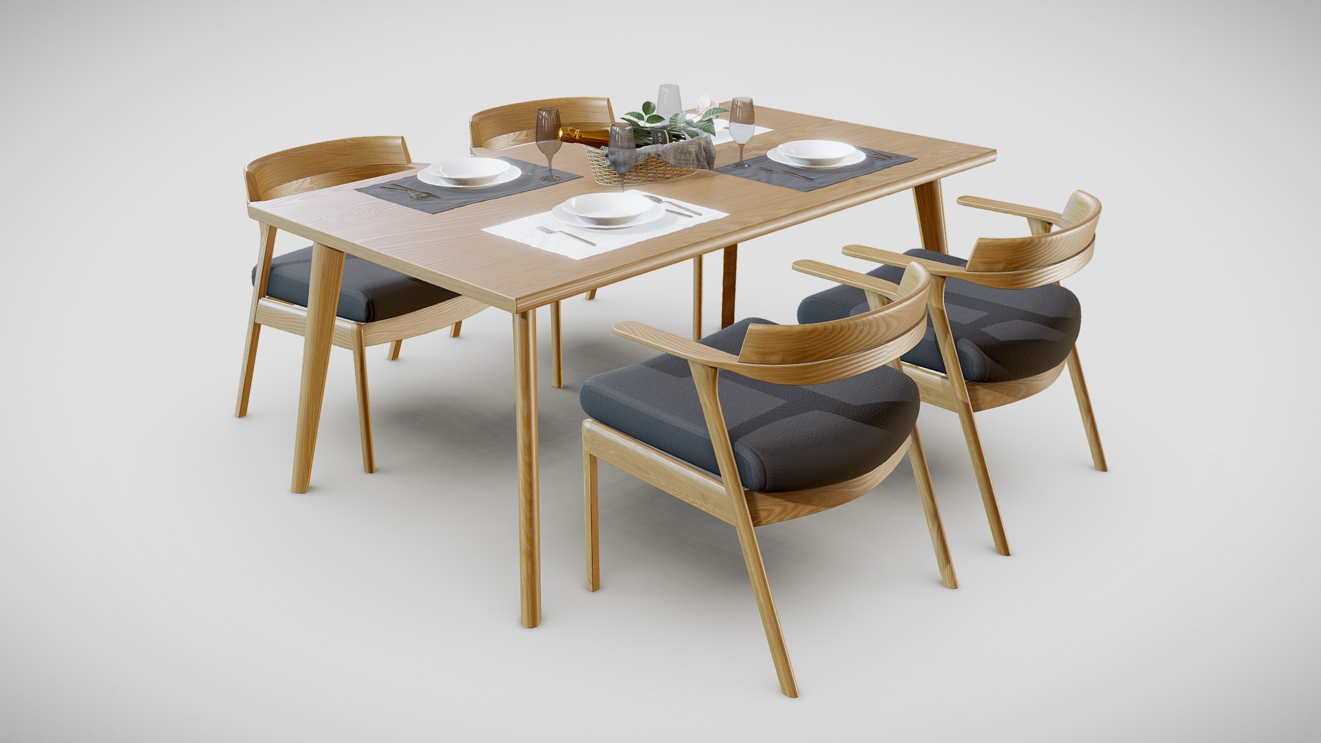 3D model Dining Table and Chair Set - This is a 3D model of the Dining Table and Chair Set. The 3D model is about a table with chairs around it.