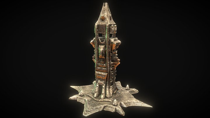 Temple Tower - Carved Stone 3D Model