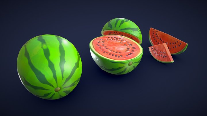 Stylized Watermelon - Low Poly 3D Model