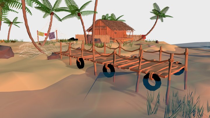 Fishing village in Madagascar (Low poly) 3D Model
