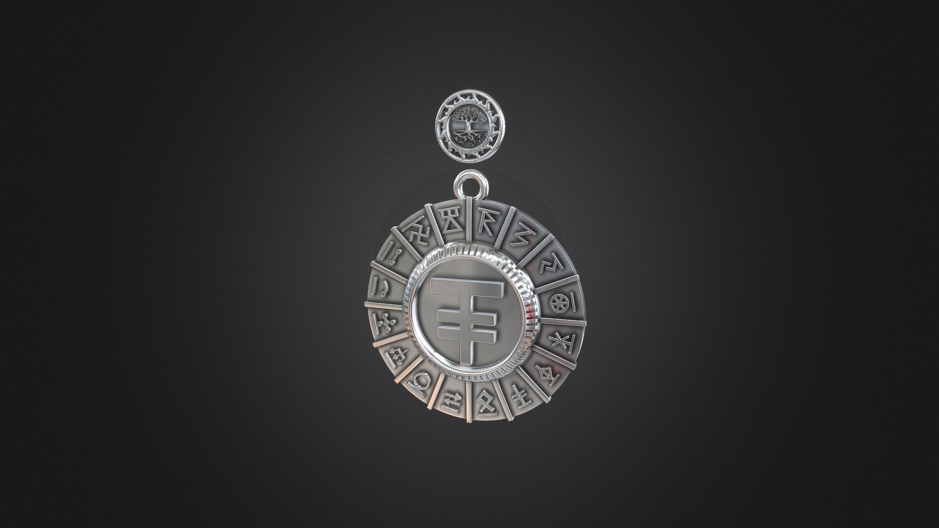 3D model 1052 – Pendant - This is a 3D model of the 1052 - Pendant. The 3D model is about a silver and gold emblem.