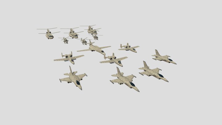 Low Poly Stylized Air Military Vehicles Pack 3D Model